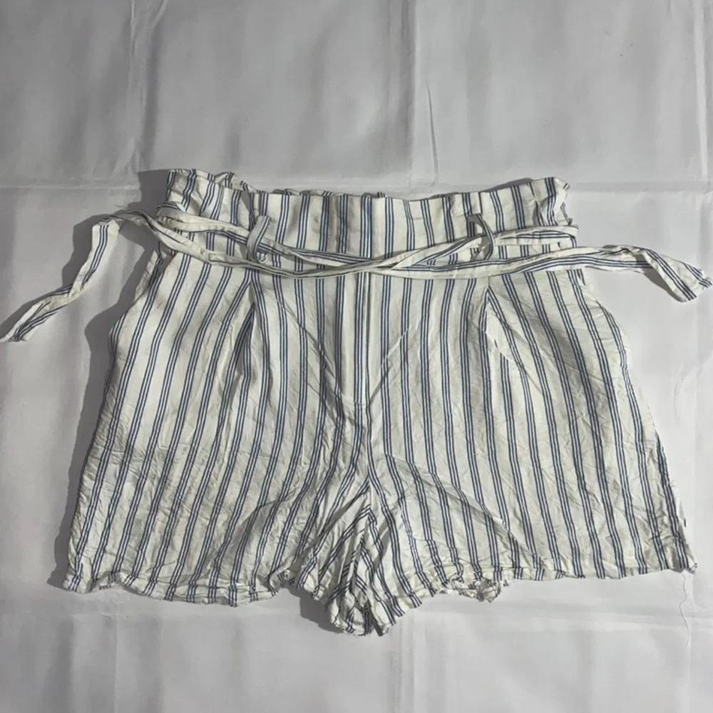 LOFT Striped High Waisted Blue & White Tie Waist Shorts